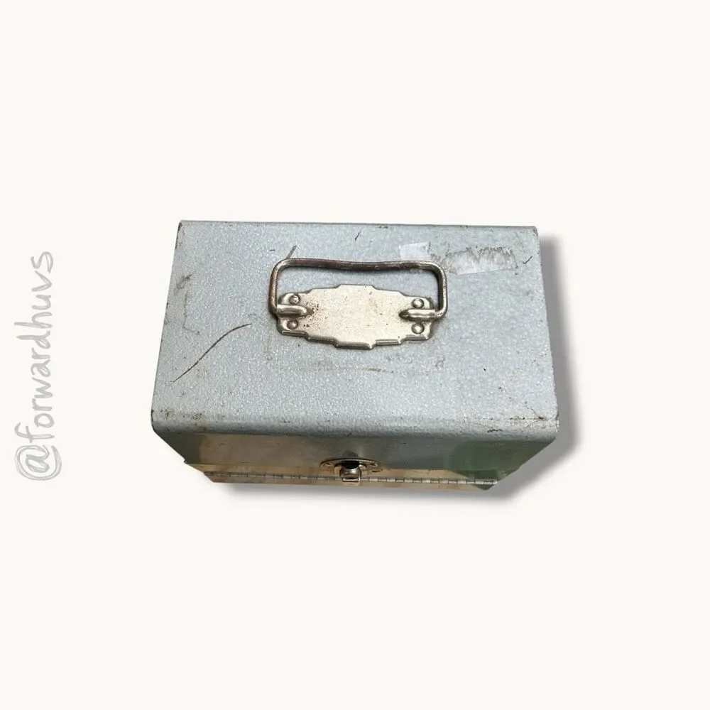 Vintage Engelsor Metal Recipe File Box Index Card Organizer Tin USA Gray